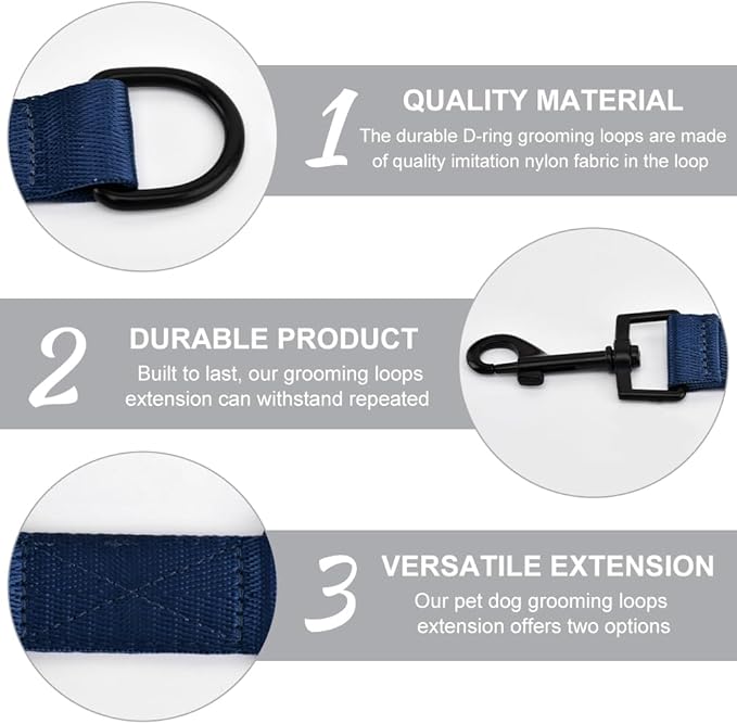 2pcs Dog Grooming Extension Strap with 4 D-Ring and 6 D-Ring Grooming Loops Adjustable Extender Straps Quick Release Pet Dog Leashes for Grooming(Color:Black Silver)