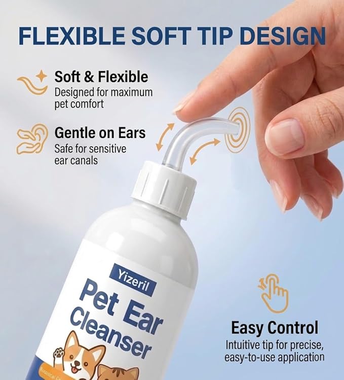 Dog Ear Wash - 180ml Gentle Cat Ear Cleaner Solution, Removes Ear Wax Debris and Ear Odor, Pet Ear Drops Liquid for Routine Ear Care