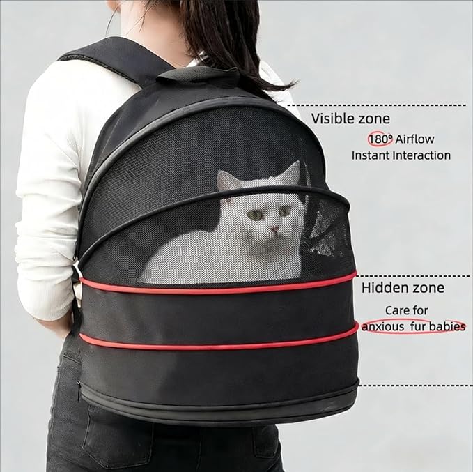 Pet Carrier Backpack for Cats and Small Dogs-Expandable Pet Tent Breathable Visible Pet Bag for Kitty and Puppy Foldable Pet Nest Bed Perfect for Travel Walks Shopping Vet Visits Home Use-Black