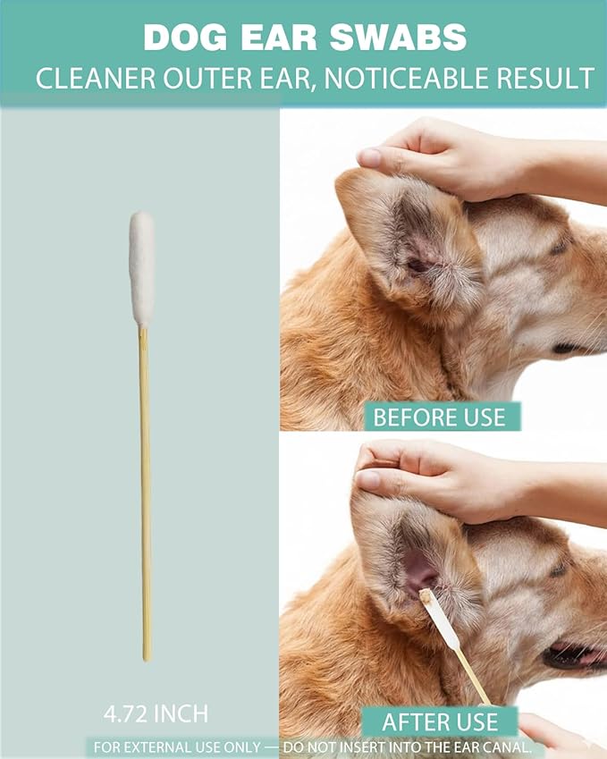 Dog Ear Cleaning Swabs 500 Count – 4.72 Inch Cotton Swabs for Small Medium Dogs & Cats, Bamboo Lint-Free Ear Wax Removal & Grooming Applicator, Value Pack with 10 Resealable Packs