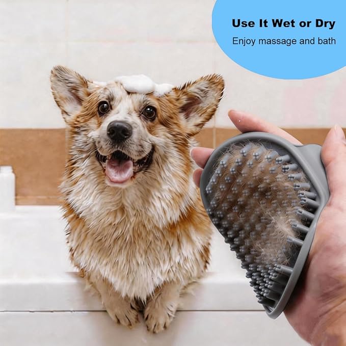 3PCS Dog Bath Supplies - Dog Washing Gloves and Pet Shampoo Brush, Wash Mitt with 3000 Soft Bristles, Adjustable Handle Scrubber for Bath, Massage and Grooming