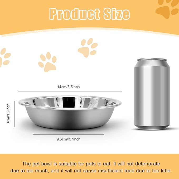 Stainless Steel Cat Bowl - Shallow Wide Flat Cats Food Bowls,Metal Kitten Dishes Whisker Friendly Fatigue Relief,Replacement Basic Kitty Plates for Elevated Stand,Dishwasher Safe（Set of 12）