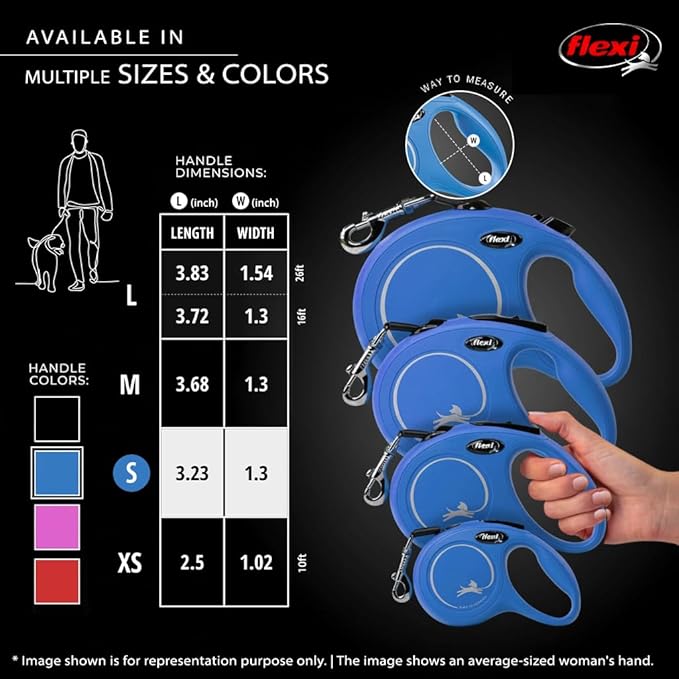 FLEXI Classic Tape Retractable Dog Leash for Small Dogs Upto 33 lbs. – 16 ft, Blue | Tangle Free Pet Walking Leash with One-Handed Brake, Pause, Lock|German Quality Product
