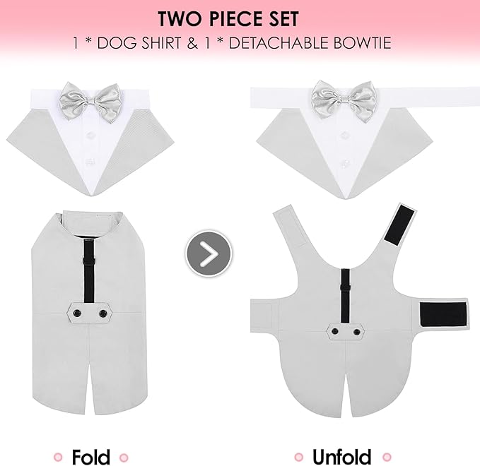AOFITEE Dog Tuxedo for Large Dogs, Formal Dog Suit and Tie, Gentle Dogs Wedding Party Suit Bow Tie Shirt, Pet Wedding Outfit with Detachable Bowtie Collar for Christmas Halloween Dress Up