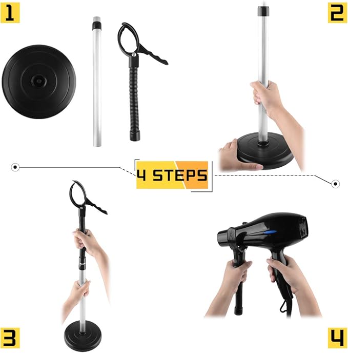Hair Dryer Stand, 360 Degree Rotating Lazy Hair Dryer Stand Hand Free With Heavy Base, Hands-Free Blow Dryer Holder Countertop, Adjustable Height Countertop Stand