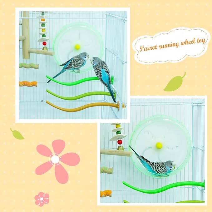 Bird Silent Wheel Toy Parrot Exercise Wheel Parrot Intelligence Toy Quiet Spinner Running Wheel for Bird Parrot Small Animal (Green)