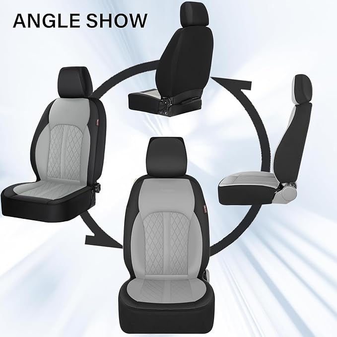 Coverado Universal Leather Seat Covers Front Seats, 2-Pack Seat Covers for SUV, Pickup Truck, Sedan, Automotive Vehicle Interior, Waterproof and Durable All Weather Protector，Black&Gray