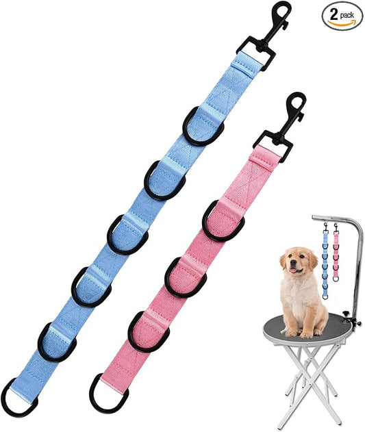 2pcs Dog Grooming Extension Strap with 4 D-Ring and 6 D-Ring Grooming Loops Adjustable Extender Straps Quick Release Pet Dog Leashes for Grooming(Color:Blue Pink)