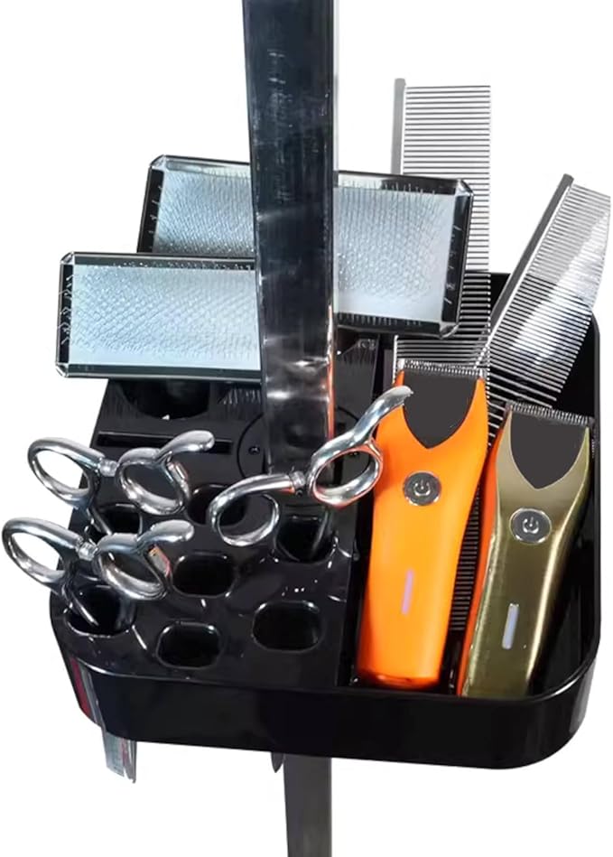 Dog Grooming Arm with Clamp, 15.7-35.4" Height & 14.9" Width, Dog Grooming Station with Hammock & Storage Basket, for Small to Medium Dogs, Perfect for Home Nail Trimming, Drying and Grooming