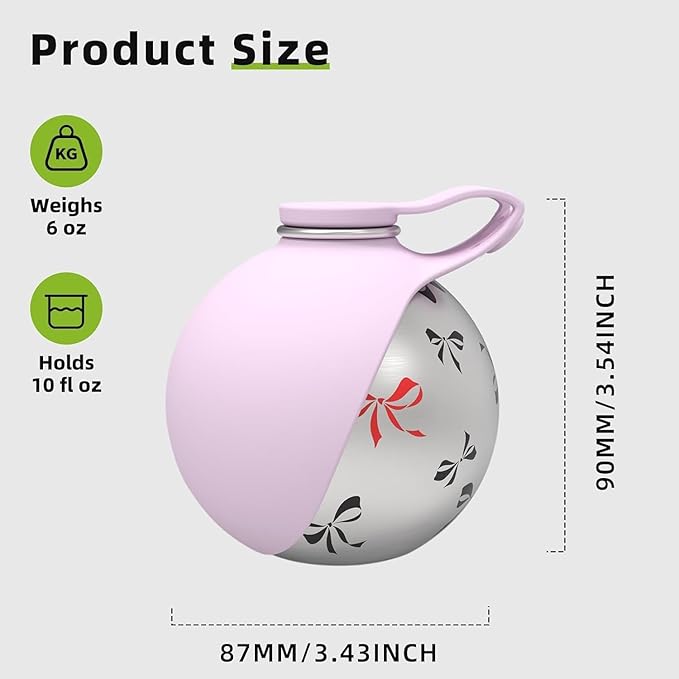 Portable Dog Water Bottle, 10 fl oz Stainless Steel Bottle & Silicone Bowl, Leak-Proof & Compact Puppy Travel Water Bottle with Lanyard, Water Dispenser for Walking Hiking Traveling, Printed, Pink