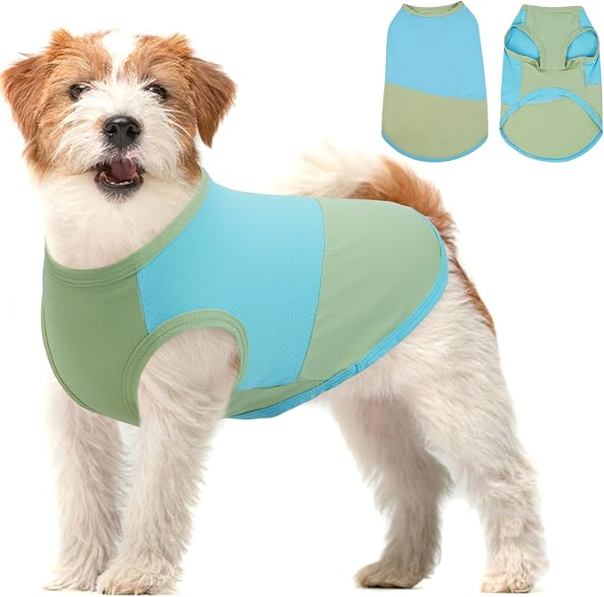 BRKURLEG Dog Cooling Vest, UPF 50+ Sun Protection Dog Cooling Shirts, Breathable Quick Dry Vest for Small to Large Dogs & Cats, Lightweight Summer Pet Clothing for Hiking, Beach, Bluegreen, S