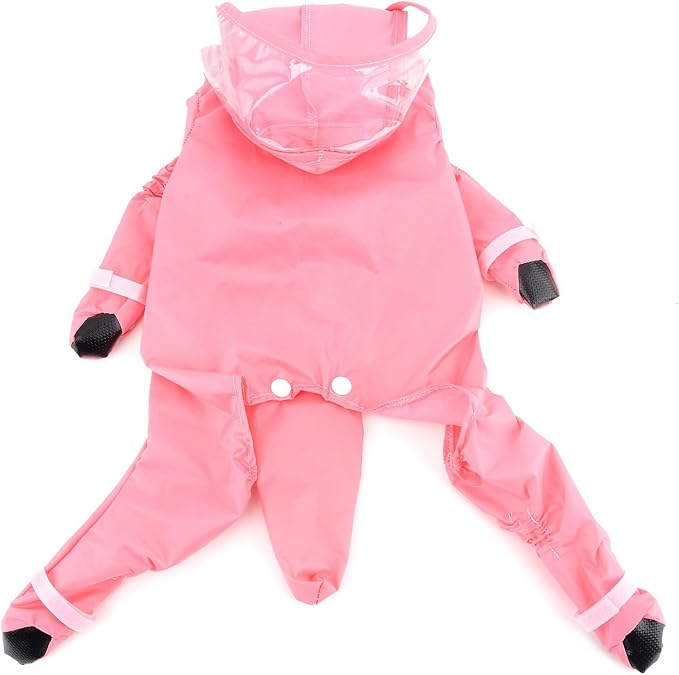 Zunea Waterproof Dog Raincoat with Hood for Small Dogs Rain Poncho Jumpsuit with Rain Boots Puppy Hooded Slicker Rainwear Four-Legged Pet Rain Jacket for Walking Pink M
