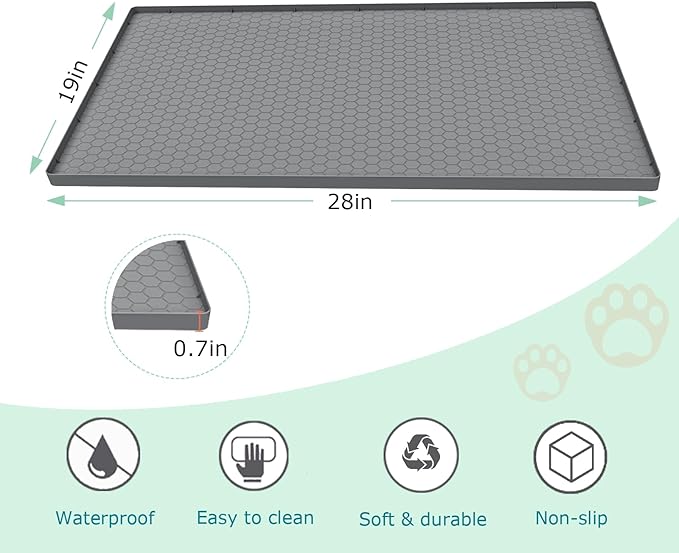Cat Litter Mat for Litter Box, Silicone Large Cat Litter Trapping Mat - 28x19 in, Waterproof & Non-Slip, Durable & Easy Clean, Grey