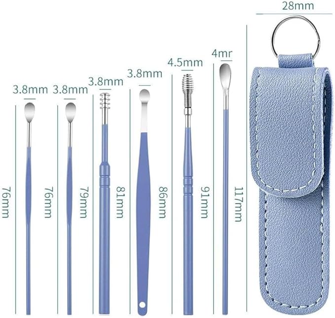 6 Pcs Ear Wax Removal Kit: Ear Cleaner Tools: Mini Portable Ear Scope with Stainless Steel 360° Spiral Ear Massage Cleaning Tool for Adults Kids - Ear Wax Remover with Storage Box