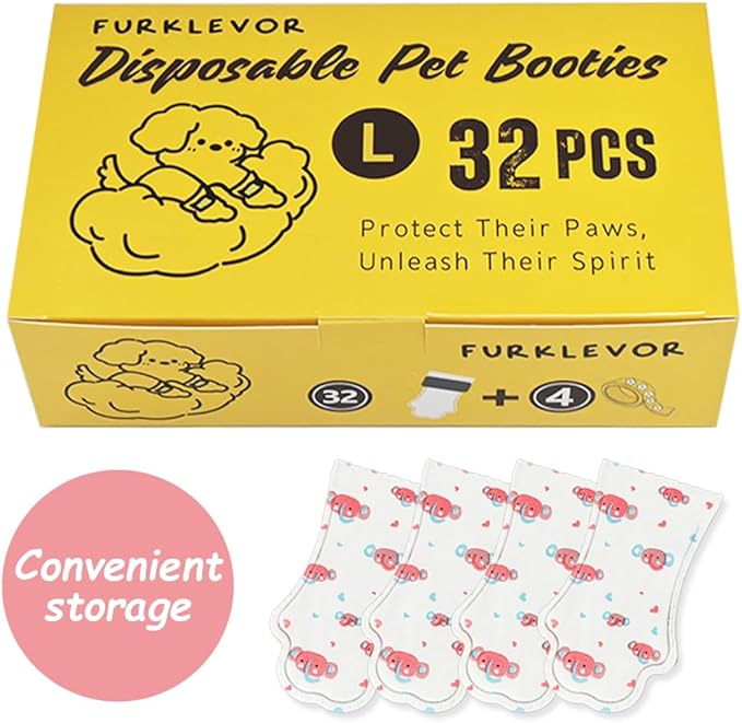 Disposable Dog Booties for Dogs Cats Paw Protector,Waterproof and Breathable with Adjustable Bandage,32Pcs Pet Booties for Small Medium Large Dogs Indoor & Outdoor Use(L,Paw Width:2.57~3.15inches)
