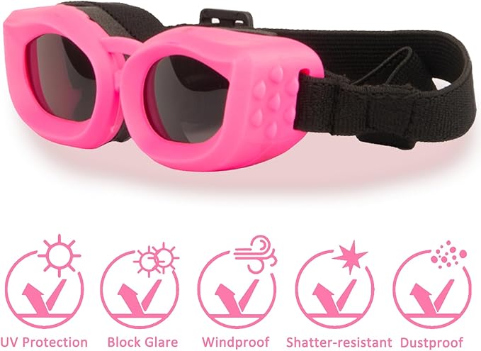 Dog Goggles Small Breed, UV/Wind/Dust/Fog Protection Pet Sunglasses with Adjustable Strap,Outdoor Dog Sunglasses for Small Dogs,Easy Wear