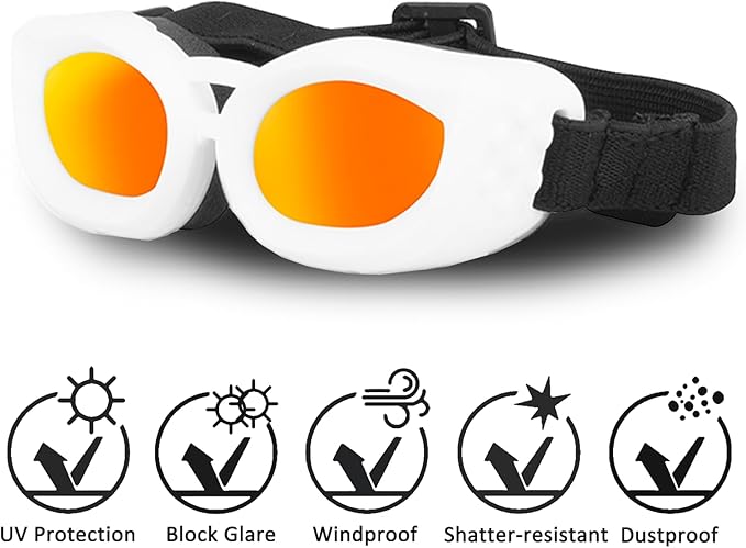 Dog Goggles Small Breed, UV/Wind/Dust/Fog Protection Pet Sunglasses with Adjustable Strap,Outdoor Dog Sunglasses for Small Dogs,Easy Wear