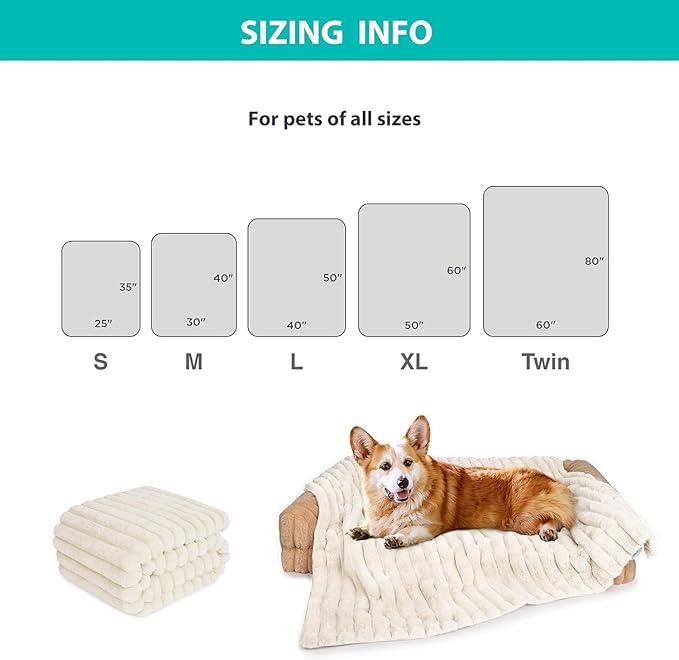 Waterproof Pet Blanket for Large Dogs & Cats - Reversible Calming Plush, Washable Furniture Cover for Couch, Bed, Car Seat, Blocks Leaks, Stains & Pet Fur (Cream, 60"x80")