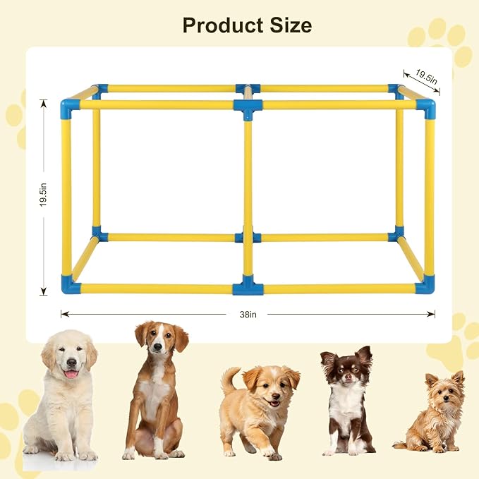 38" Extra Large Puppy Play Gym Jungle Gym with 14 Toys, Indoor Dog Activity Center with Adjustable Elastic Tug Straps, Spacious PVC Design for Small Dogs & Puppies 0-6 Months
