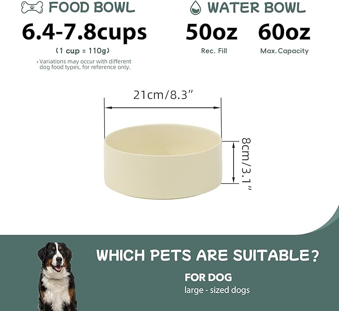 Havniva 8.3inch Ceramic Dog Bowls Dog Food Bowl for Large Breed Dog Food and Water Bowl Non-Slip Dog Dish Large Capacity Feeding Pet Water Bowl