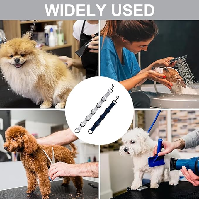 2pcs Dog Grooming Extension Strap with 4 D-Ring and 6 D-Ring Grooming Loops Adjustable Extender Straps Quick Release Pet Dog Leashes for Grooming(Color:Black Silver)