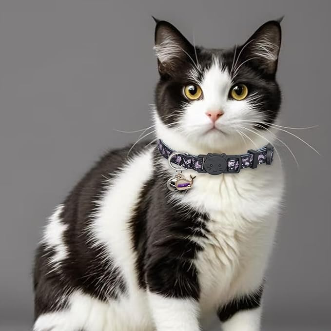 Cat Collar Breakaway, 2 Pack Cotton Kitten Collars with Bells and Removable Charms, Cute Ocean Shaped for Indoor Boy, Girl and Adult Cats