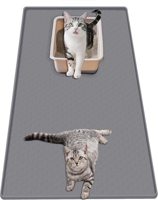 51"x 25.6" XXXL Waterproof Kitty Litter Silicone Box Mat,Cat Litter Mat Extra Large for Scatter Control, No-Slip Soft Pet Trapping Litter Rug Pad, Machine Washable, Dark Gray