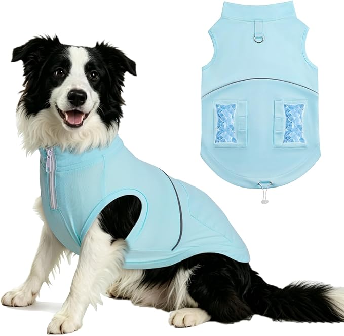 Dog Cooling Vest for Large Dogs with 8 Ice Packs D Ring, Soft Stretchy Dog Cooling Polo Shirts for Summer, X-Large (40-70lbs)