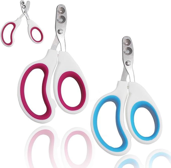 2Pcs Pet Nail Clippers Dog Cat Nail Clipper with Guard - Avoid Over Cutting, Cat Claw Trimmers for Rabbits Kittens Guinea Pigs Puppies and Small Animals, Non-Slip Handle & Stainless Steel Blades