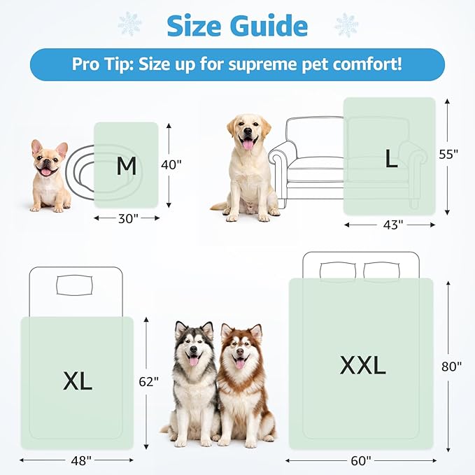 PICK FOR LIFE Cooling Blanket for Dogs, 0.4 Q-MAX Pets Cooling Comforter for Bed Cover, Summer Blanket for Large Dogs Washable, Soft Lightweight Cold Mats for Pet Hot Weather Sleeping (60"×80"/Green)