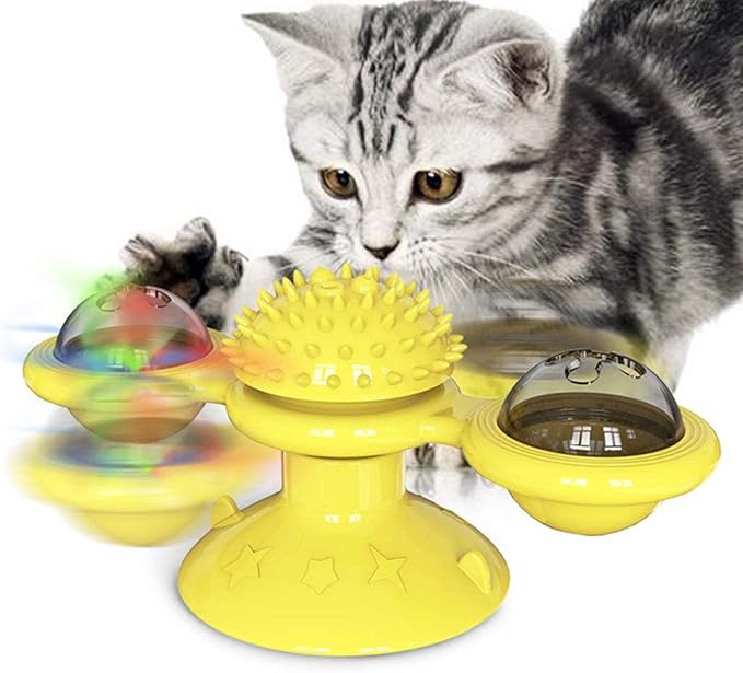 GBSYU Interactive Windmill Cat Toys with Catnip : Cat Toys for Indoor Cats Funny Kitten Toys with LED Light Ball Suction Cup‖Cat Nip Toy for Cat chew Exercise