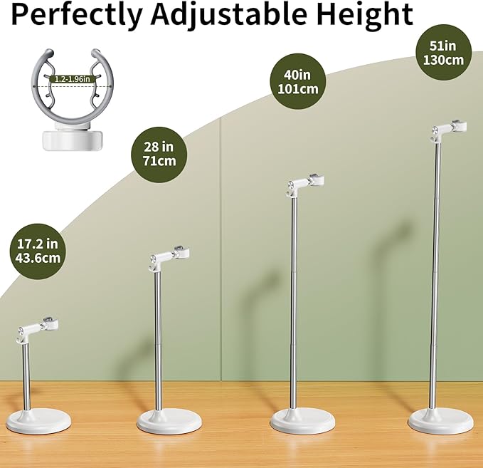 Hair Dryer Stand Hands Free With Anti-Slip Stable Base, Aluminum Alloy ,Adjustable Height 17 - 51 Inch,Blow Dryers Hairdryer Holder for Families & Pet Grooming Bathroom Use Hair Dryer Holder（White）