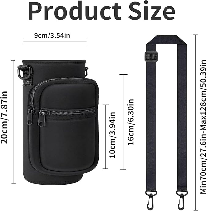 Water Bottle Holder with Strap, Insulated Crossbody Sling Bag, Carrier with Phone Pocket for Walking Hiking Camping Fishing