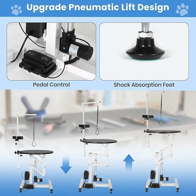 24 Inch Electric Dog Grooming Table with Rotating Desktop, Adjustable Overhead Arm & Foot Remote, 250lbs Heavy Duty Pet Grooming Station for Small Dogs Cats at Home or Salon