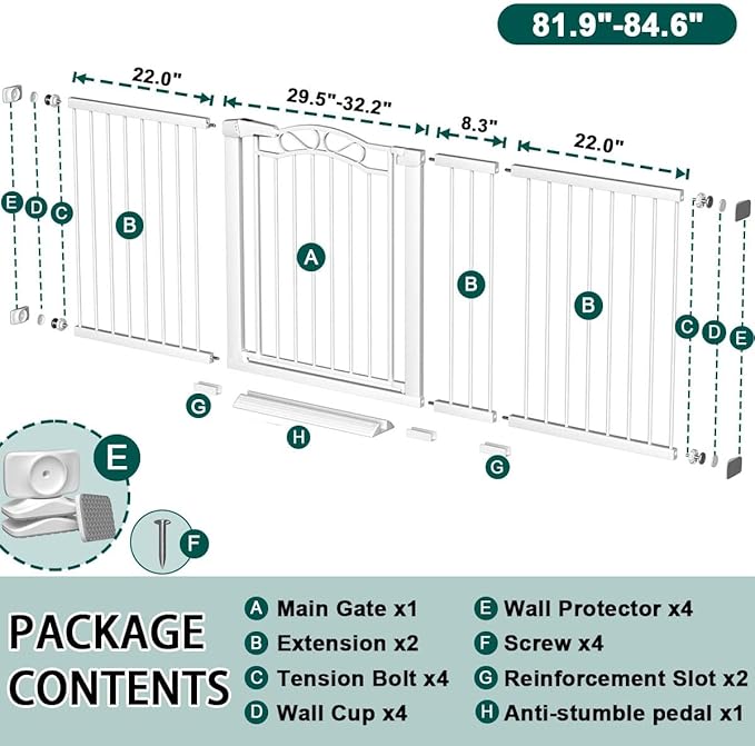 Fairy Baby 81.9"-84.6" Extra Wide Press Mounted Baby Gate Indoor for Kids Or Pets Walk Thru No Drill Long Dog Gates for The House Doorway Child Safety Gate