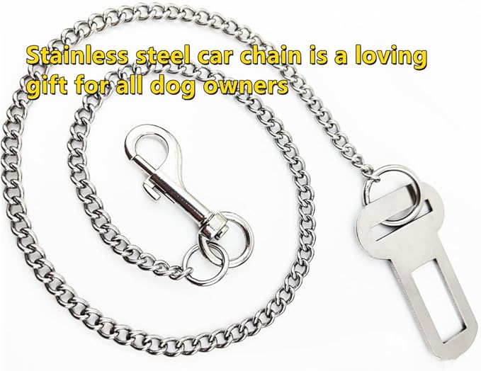 Stainless Steel No chew Dog Car Seat Belt, Stainless Steel Dog Car Seat Belt Vehicle Travel Dog Harness Dog Chain Pet Vehicle Safety Restraint Cable for Puppy Small Medium Large Dogs(60cm)