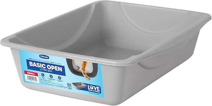 Petmate Basic Open Cat Litter Pan, Multidirectional Easy to Clean Plastic Litter Box, Gray, Made in USA, 14.5" x 10.5" x 3.5", Small Recommended for Kittens and Small Cats