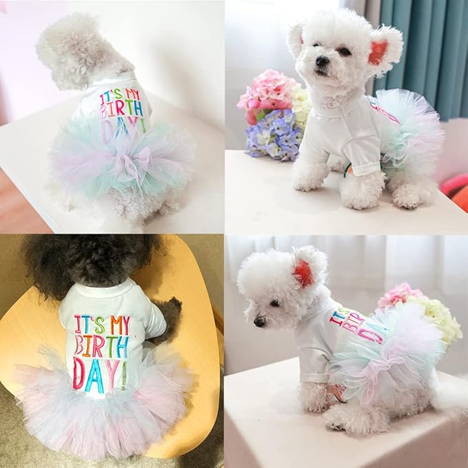 ANIAC Girl Dog Birthday Tutu Dresses Puppy Lace Skirt and Hairpin Cat Birthday Princess Dress Pet Clothes for Cats Small Dogs (Medium, White)