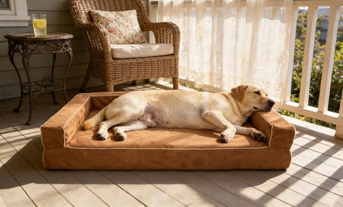 XX-Large 7 Inch Solid Orthopedic Memory Foam Dog Bed for Arthritis Relief & Hip Dysplasia - Bolster Couch Style with Premium YKK Zipper Waterproof Washable Cover for Senior Dogs 100-200lbs