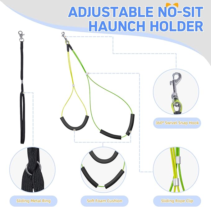 Dog Grooming Arm with Hammock: Adjustable Height 27"-38", Foldable Dog Grooming Table Arm w/No-Sit Holder and Loop Noose,Grooming Restraint Ideal for Small Pets (5–11 lbs) at Home or Salons