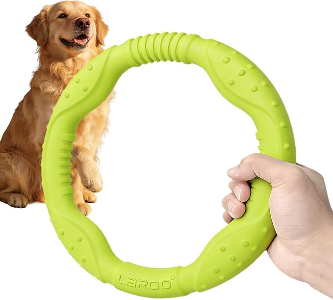 LaRoo Dog Ring Toy, Durable Soft Flying Disc for Throwing Catching Grabbing, Water Floating Dog Training Fetch Ring for Medium Large Breeds, Outdoor (Green/11.8Inch)