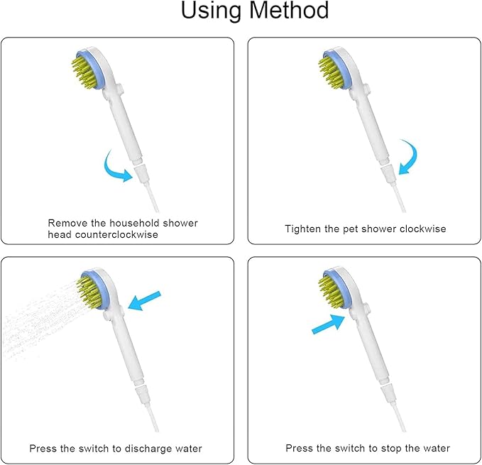 Dog Shower Sprayer 2 - in - 1 Pet Bathing Tool with Silicone Massage Brush and Hose - Gentle Hair Combing, Water Flow Control for Dogs & Cats Grooming and Bathing (Blue)