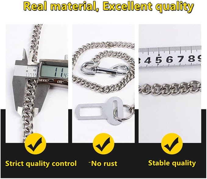 Stainless Steel No chew Dog Car Seat Belt, Stainless Steel Dog Car Seat Belt Vehicle Travel Dog Harness Dog Chain Pet Vehicle Safety Restraint Cable for Puppy Small Medium Large Dogs(60cm)