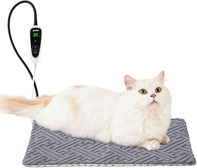 ZOMISIA Cat Heating Pad - 11 Adjustable Temperature and 25 Timer Options, Heated Cat Bed Indoor with Chew-Resistant Cord for Small Dogs, 17.5x14 Inch