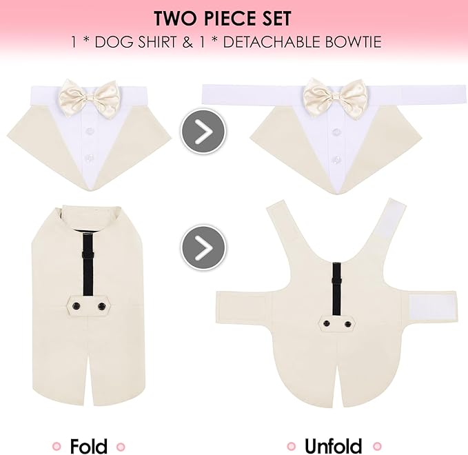 AOFITEE Dog Tuxedo Formal Dog Suit and Bandana Set, Gentle Dogs Wedding Party Suit Bow Tie Shirt, Tuxedo for Small Dogs Costume Outfit with Detachable Bowtie Collar for Christmas Halloween Dress Up