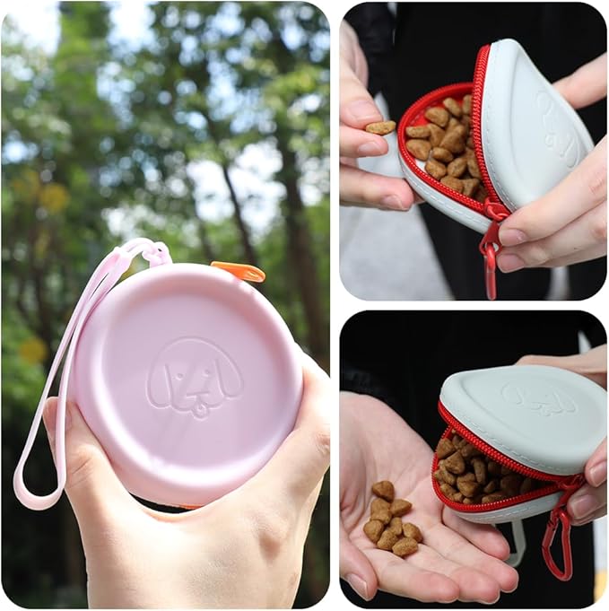WALLFID Silicone Dog Treat Pouch Small Bag,with Pet Training Clicker,Walking Bag for Dog and Cat, Pocket Size, Easy to Clean, Odorless, Zipper Design,Moisture-Proof,Travel Walking Bag.(Sky Blue)