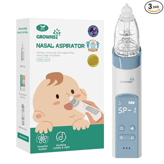 GROWNSY Nasal Aspirator for Baby, Electric Nose Aspirator for Toddler, Baby Nose Sucker, Automatic Nose Cleaner with 3 Silicone Tips, Adjustable Suction Level, Music and Light Soothing Function, Blue