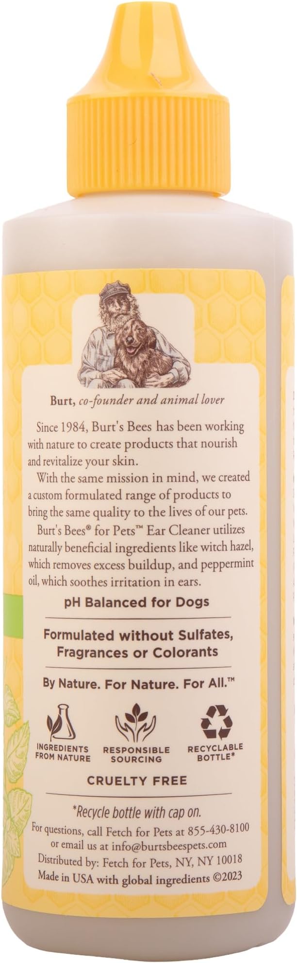 Burt's Bees for Pets Natural Ear Cleaner for Dogs with Peppermint and Witch Hazel, 99.7% Natural Origin Formula, Dog Ear Cleaning Solution for Dogs and Puppies, 4 Fl Oz - 2 Pack