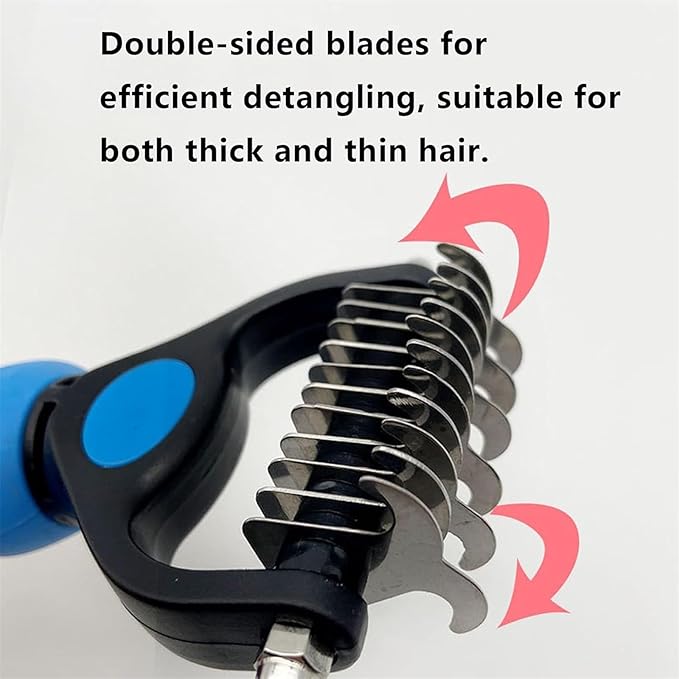 Pet Pro Grooming Tool, 2-in-1 Deshedding Dog Brush with 9/17 Teeth Undercoat Rake for Dogs & Cats, Dual-Sided Stainless Steel Pet Comb for Long Hair & Thick Coats, Non-Slip Ergonomic Handle (Blue-S)