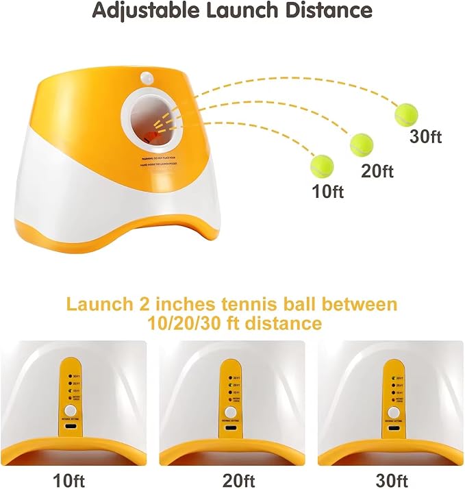 Automatic Dog Ball Launcher for Small & Medium Dogs, Interactive Dog Fetch Machine with 3 Distance Settings (10–30 ft), Mini Tennis Ball Thrower Includes 6 Balls, Indoor Outdoor Dog Toy - Orange